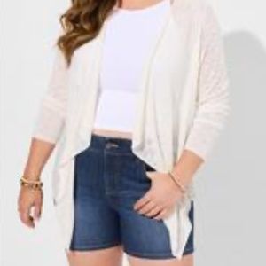 TORRID White Slub Cardigan Drape Front Sweater